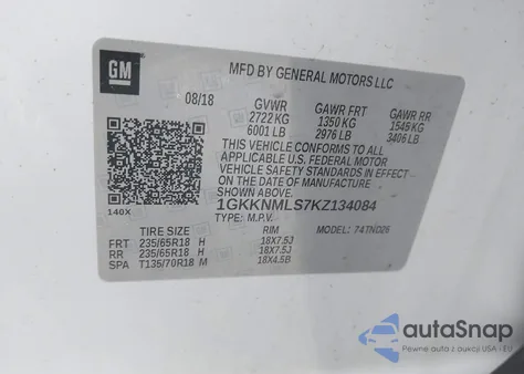 2019 GMC Acadia Slt-1 from USA, damaged, VIN 1GKKNMLS7KZ134084